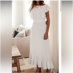 Bohme Janet Ruffle Sleeve Maxi Dress in White